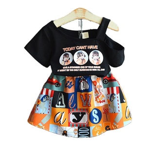 Robe à épaules dénudées style européen, imprimé orange, jupe et haut Paris, t-shirt, robe à jupe ample pour bébé fille et enfant - Product Image 1