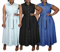 Robe chemise sans manches à revers pour femme grande taille, collection été 2026 – Robe midi élégante et décontractée avec ceinture, taille plus, tendance