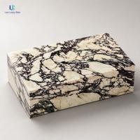 Table basse en marbre Luca Calacatta Viola |   Bloc rectangulaire en pierre naturelle polie, style moderne et luxueux, pour salon, villa, sur mesure
