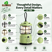 ELETREE Lampe LED portable légère en ABS durable avec haut-parleur Bluetooth rechargeable pour le camping, les voyages et les activités de plein air