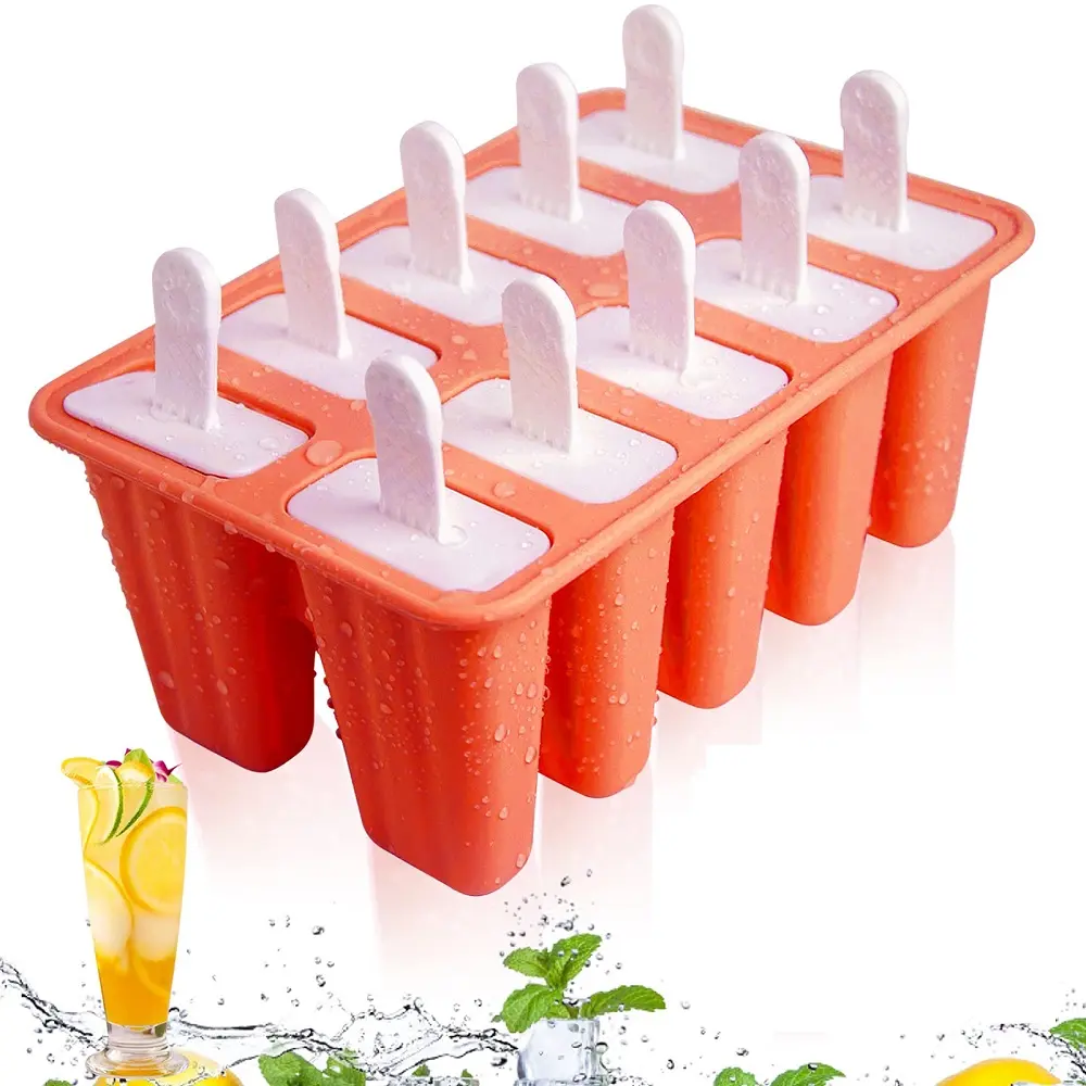 10 गुहा सिलिकॉन आइस क्रीम Popsicle मोल्ड BPA मुक्त के साथ घर का बना बर्फ पॉप नए साँचे खड़े हो जाओ Popsicle छड़ें