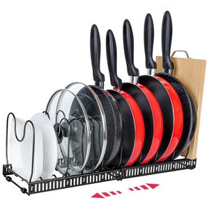 Expandable Pots and Pans Lid Holders Rack Organizer Under Cabinet Pot Cover Storage <b>Shelf</b> Rack Holder with 9 Adjustable Dividers - Product Image 1