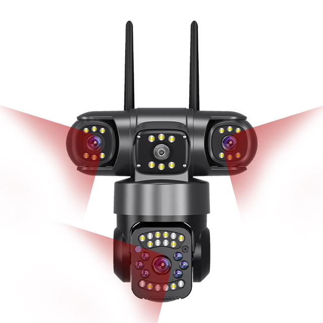 V380 6MP Security Camera Three Lenses PTZ 360 Degree Wireless Wifi Auto Tracking Two Way Audio Memory Card Outdoor Surveillance