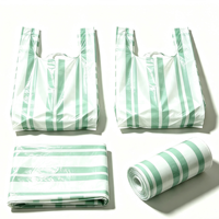 Sac gilet jetable en PEHD rayé vert menthe épaissi, pliable, étanche, pour courses quotidiennes et emballage plastique