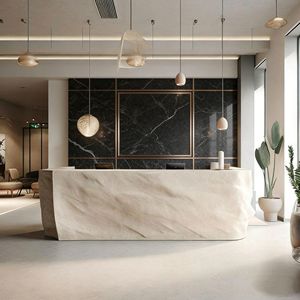 CR014 Mostrador de recepción curvo, natural, ondulado, con textura 3D, ligero, de FRP, para salón de belleza, gimnasio, restaurante, cafetería - Product Image 1