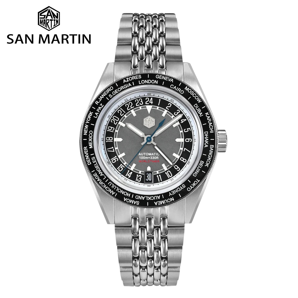 San Martin SN0116 World Timer Watch Japan NH34 GMT 39.5mm Original