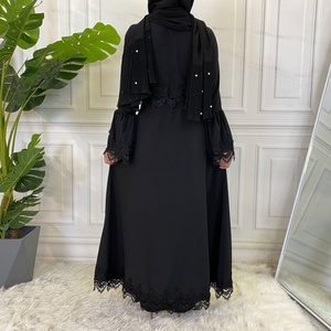 16001# New Fashion Black Lace Dress Long Sleeve Black Embroidery Classic Close Abaya Dresses Muslim Islamic Abayas - Product Image 3