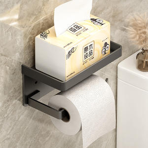 Porte-papier toilette mural pour salle de bain, étagère rectangulaire, aucun perçage requis, rangement multifonctionnel étanche - Product Image 5