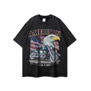 American High-Street White Ink Direct-<b>Print</b> Printed Short Sleeve Tee Streetwear Retro Trendy Brand Distressed Washed T-Shirt Men - Product Image 5