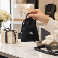 Sac à cordon en tissu noir écologique avec logo personnalisé, pochette réutilisable en toile de coton, emballage cadeau pour bijoux, sac anti-poussière