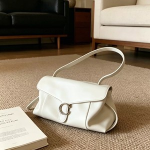 White Leather C Ring Clutch Bag Women Minimalist Single Shoulder Crossbody Summer 2026 - Product Image 1
