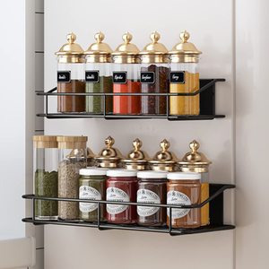Magnetic Spice Rack For Refrigerator Black Steel Hanging Organizer With Adjustable Shelves For Kitchen Storage - Product Image 1