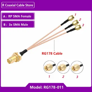 1 unidad SMA hembra mamparo a 3 SMA macho enchufe 1 a 3 adaptador divisor RF <span class=keywords><strong>Coaxial</strong></span> RG178 Pigtail Jumper <span class=keywords><strong>WIFI</strong></span> antena <span class=keywords><strong>Cable</strong></span> de extensión - Product Image 2
