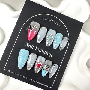 Navidad 10 Uds <span class=keywords><strong>uñas</strong></span> postizas de lujo Venta caliente francés hecho a mano acrílico Prensa en <span class=keywords><strong>uñas</strong></span> artificiales reutilizables para niñas - Product Image 4