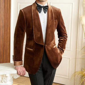 <span class=keywords><strong>Veste</strong></span> de <span class=keywords><strong>Costume</strong></span> <span class=keywords><strong>Homme</strong></span> en <span class=keywords><strong>Velours</strong></span> Slim pour Banquet, Col Châle, Un Bouton, Double Fente, Haute Qualité, Collection Automne-Hiver - Product Image 1