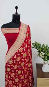 Sari en Georgette Banarasi Khaddi Pur Tissé à la Main, avec Broderie Zari Traditionnelle Fine, Tissu Premium, Protection Solaire, Séchage Rapide - Product Image 6