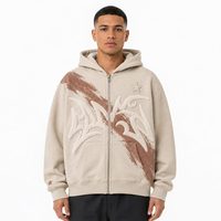 Sweat à capuche zippé en molleton épais French Terry avec étiquette privée personnalisée, motif Dragon Abstrait, et patch brodé sur mesure – Veste streetwear pour homme