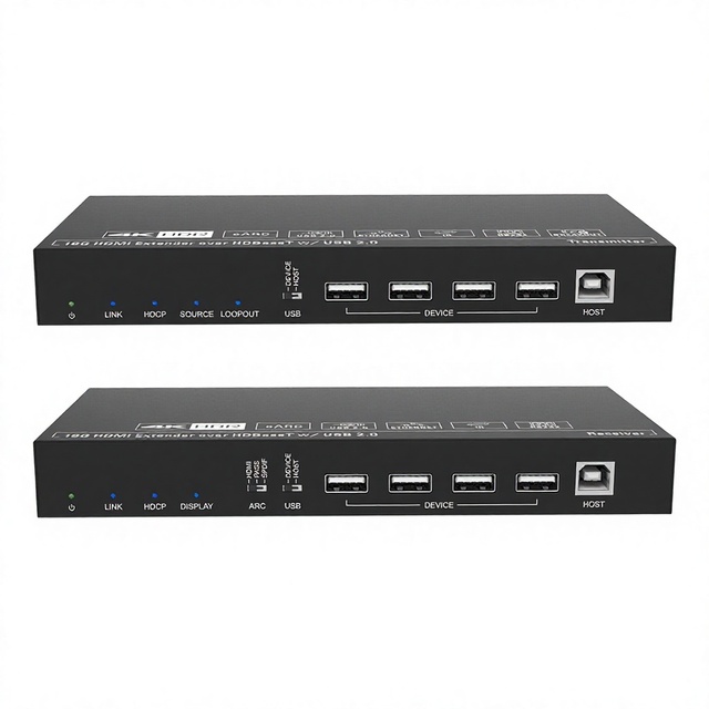 4K60Hz HDbaset Extender 100m 18Gbps Extender Over Cat6 with Loop Out, Audio Embedding, Bi-IR RS232, POC & EDID Support