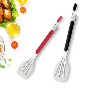 Stainless Steel Food Tongs With Slotted Spatula Ends Red And Black 2 Pieces For Grilling Barbecue Cooking Outdoor Use - Product Image 4