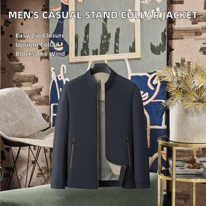 แจ็คเก็ตวาร์ซิตี้ลำลองสำหรับผู้ชายรุ่นใหม่สำหรับฤดูหนาว พร้อมปกตั้งและซิป เป็นมิตรกับสิ่งแวดล้อมและกันลม - Product Image 2