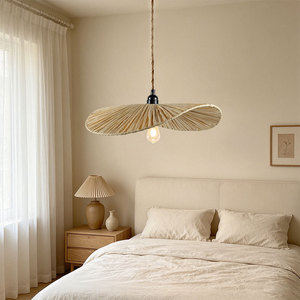 Hand-Woven Paper <b>Rope</b> Lampshade Pendant <b>Light</b> E27 Round Black Body For Bedroom Living Room Dining Room Homestay Retro Style - Product Image 3