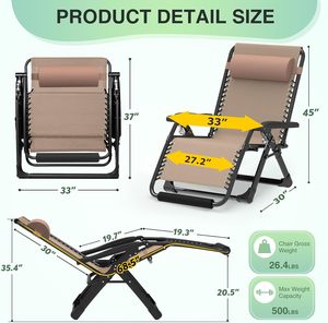PIOEN 33 "<span class=keywords><strong>XXL</strong></span> surdimensionné zéro gravité chaise longue coussin amovible appui-tête capacité 500LBS avec serrure et repose-pieds améliorés - Product Image 6