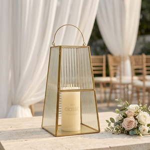 Wholesale <b>Square</b> Taper Glass Hurricane <b>Candle</b> Holder with Brass Metal Frame for Weddings Events Decorations - Product Image 4