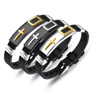 Pulsera de escritura bíblicas para hombres, brazalete de acero inoxidable, amor, de silicona, de plata, oro y negro