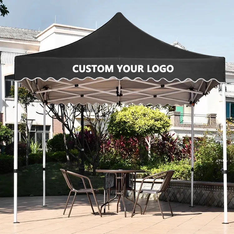 Tenda lipat Logo kustom desain Dagang tugas berat, tenda pasar promosi Gazebo tenda acara Modern 3X3 hitam, tenda Vendor makanan