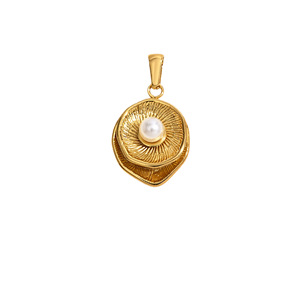 Women's Gold Tone Charm Necklace With Pearl Oval And Red Bead Pendant Everyday Wear - Product Image 5