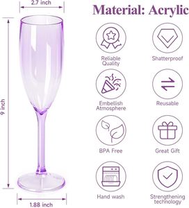 Flûtes à champagne en plastique violet clair de qualité supérieure, incassables, réutilisables, en acrylique, pour événements de mariage, 5,4 oz - Product Image 2