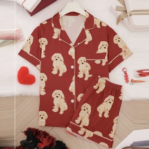 Conjunto de Ropa de Dormir de <span class=keywords><strong>Manga</strong></span> Corta con Estampado de Perro, Pijamas Divertidos para Mujer, Ropa de Dormir - Product Image 1