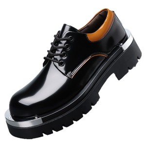 Chaussures de travail en cuir pour hommes grandes tailles 2026 à semelle épaisse et rehaussée, confortables, brillantes et à bout rond - Product Image 5