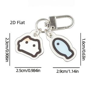 Porte-clés en acrylique plat 2D Chat et Poisson |   Porte-clés mignon en forme de sac à dos, cadeaux pour amis - Product Image 2