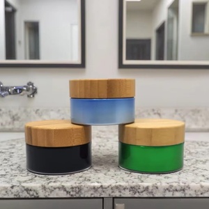 Bocaux en verre vides personnalisés pour les soins de la peau et les cosmétiques, 100 ml/50 ml/30 ml, bocaux à large ouverture en ambre/noir/transparent avec couvercle en bambou, capacité 50 g/30 g - Product Image 1