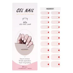 Huizi Hot Sell Valentine Semi Cured Wraps Long Lasting Gel Nail Stickers New Arrival Styles Nail Gel Wraps With Uv Lamp