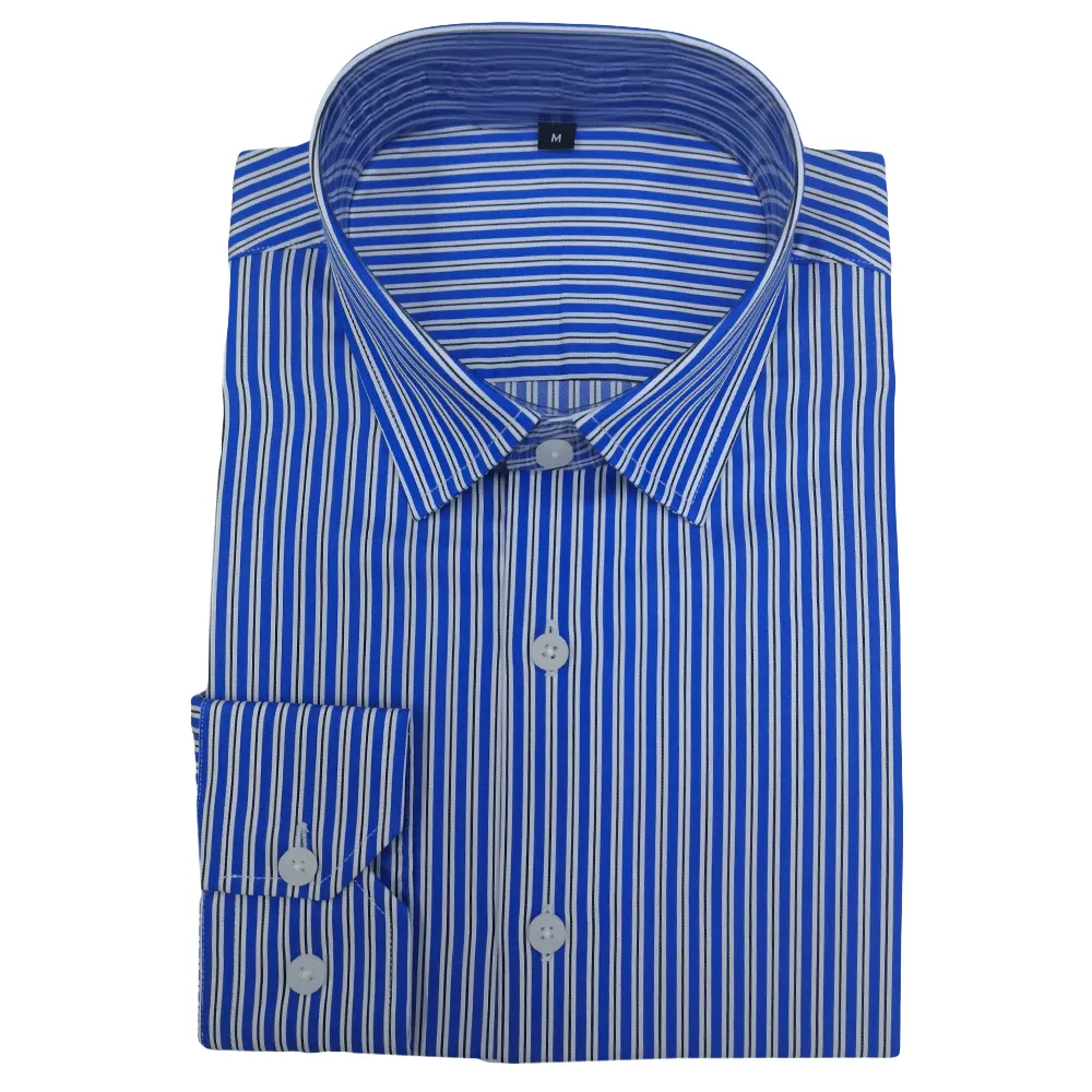 Custom Logo Men Casual Business Shirt Long Sleeve Blue And White Striped Shirt Slim Fit Dress Shirts For Office