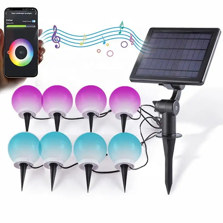 8 ламп RGB мяч умное приложение управление Ландшафтный Газон Декор умная палуба светодиодный музыкальный умный свет на солнечной батарее