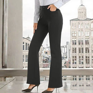 Pantalones formales de mujer al por mayor, estilo casual de negocios, de corte recto, anti-bolitas, transpirables, con efecto arrugado, tipo cargo, de tiro medio, para primavera. - Product Image 3