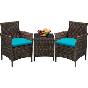 Outdoor Table And Chair 3-piece Set Villa Courtyard Plastic Rattan Leisure Furniture Outdoor Balcony Backrest Table And Chair