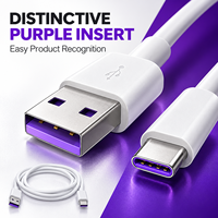 Câble de charge rapide USB-A vers USB-C 5A, violet, avec connecteur stable, pour accessoires mobiles, vente en gros