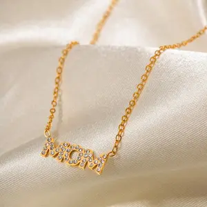 Femme Waterproof Mother's Day Alphabet Chain Necklace Diamond Mom Pendent Necklace