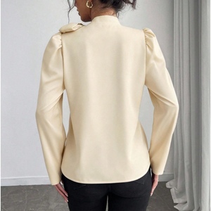 Chemise en satin pour femme, nouvelle collection automne/hiver, avec col et nœud latéral, haut à manches longues, tendance - Product Image 3