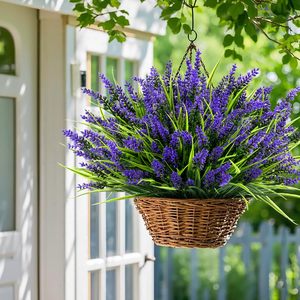 24 ramilletes de lavanda artificial resistente a los rayos UV, plantas florales para exteriores, para decoración de jardín, porche, ventana, maceta colgante - Product Image 3