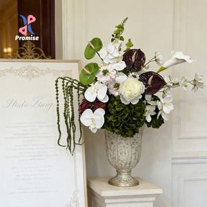 Premium Faux Silk Realistic Floral Arrangement White Peonies <b>Hydrangeas</b> Greenery Handmade Modern Eco-friendly Wedding Backdrop - Product Image 1