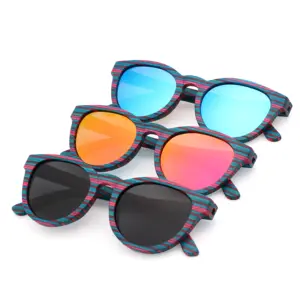بالجملة لوح التزلج باربي-نظارات شمسية خشبية متعددة الطبقات للسيدات, نظارات شمسية خشبية ملونة متعددة الطبقات مصنوعة من خشب البامبو