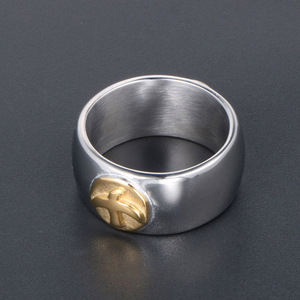 <b>Titanium</b> Steel Wide Face Gold Topped Bird <b>Ring</b> Men's Simple Retro Style Everyday Wear SA933 - Product Image 4