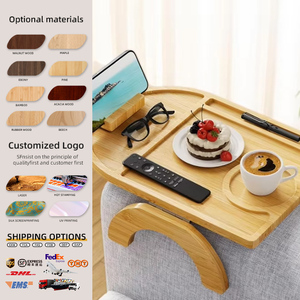 Table de canapé en bambou à clipser sur palette, accoudoir antidérapant avec support de téléphone portable rotatif à 360 degrés - Product Image 1