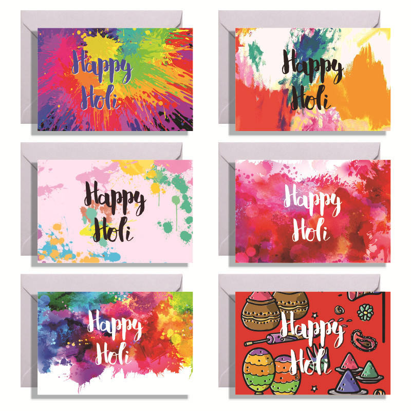 6-Card Holi Festival of Colors Party Card Set with Envelopes Wholesale ...