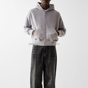 Y2k 500 Gsm 100% coton Streetwear personnalisé fabricants de sweats à capuche à fermeture éclair polaire surdimensionné lavage à l'acide lourd sweats à capuche zippés - Product Image 3